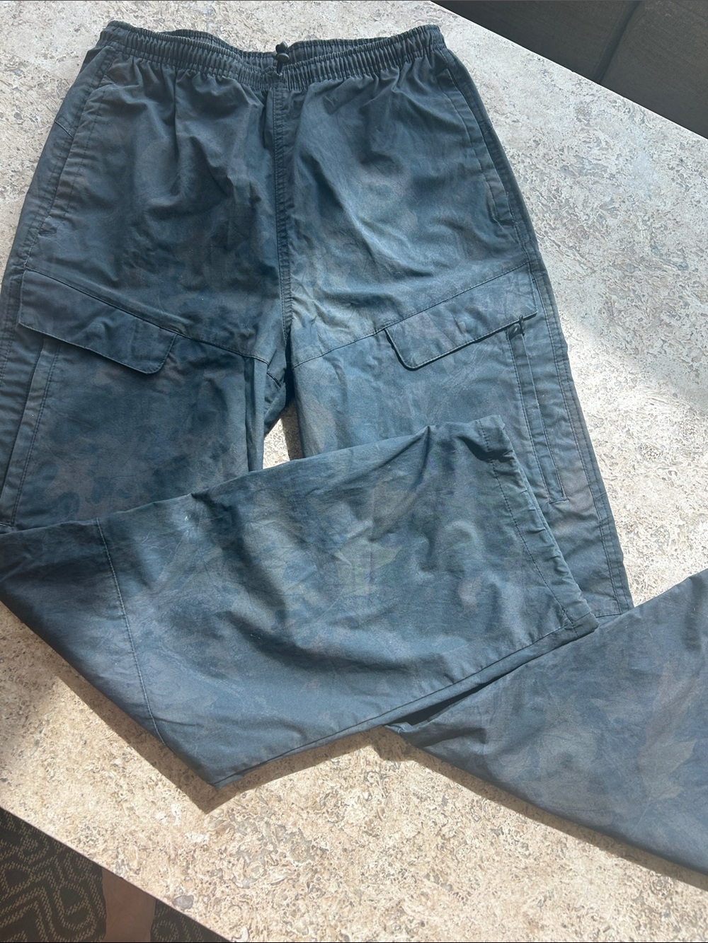 Men's Navy Camo Cargo Pants with Elastic Waist